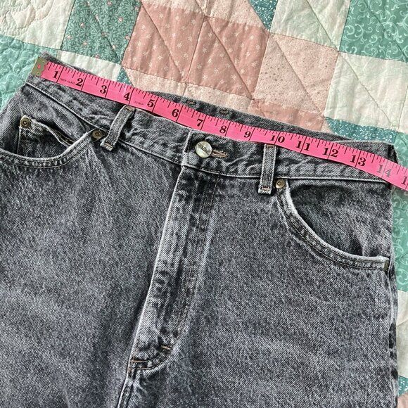 Vintage L.L. Bean Jeans Womens 12 Black Acid Wash Raw Hem High Rise Tapered Mom - Picture 9 of 12